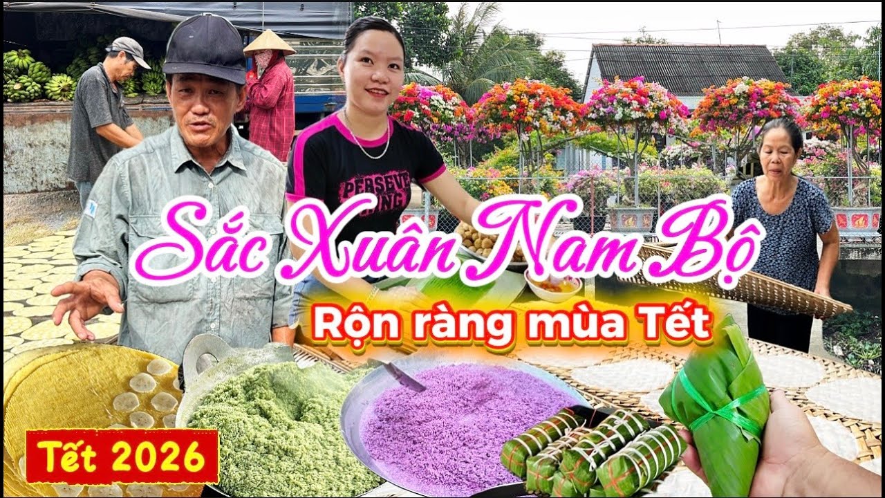 1079. Nhộn nhịp làng nghề gói Bánh Tét Trà Cuôn bánh Tráng Mỹ Lồng Bánh Phồng Sơn Đốc vô vụ Tết 2026