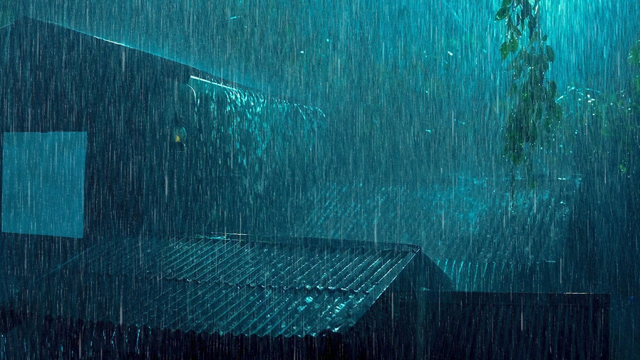 Heavy Rain on a Tin Roof for Sleeping, Sleep Instantly with Rain Sounds & Thunder at Night, No Ads