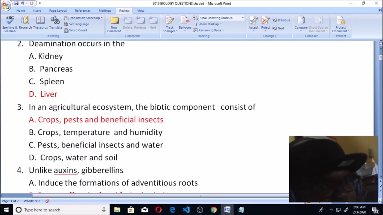 JAMB 2020 BIOLOGY PAST QUESTIONS