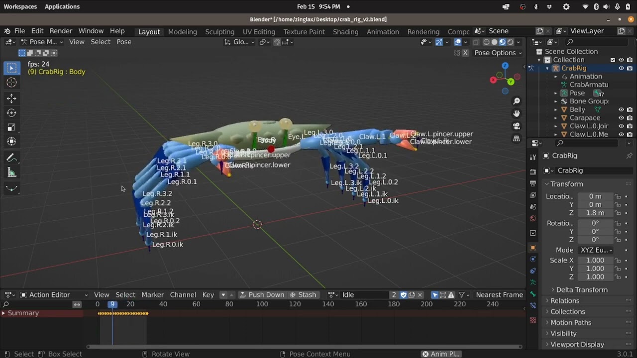Crab Soccer Work: AI Generated Crab Full Armature with bones and joints in blender!