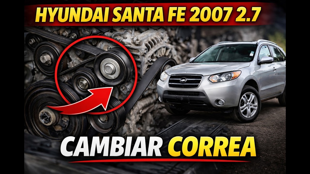 Como cambiar la correa serpentina o (correa del alternador) Hyundai Santa Fe 2007 2.7