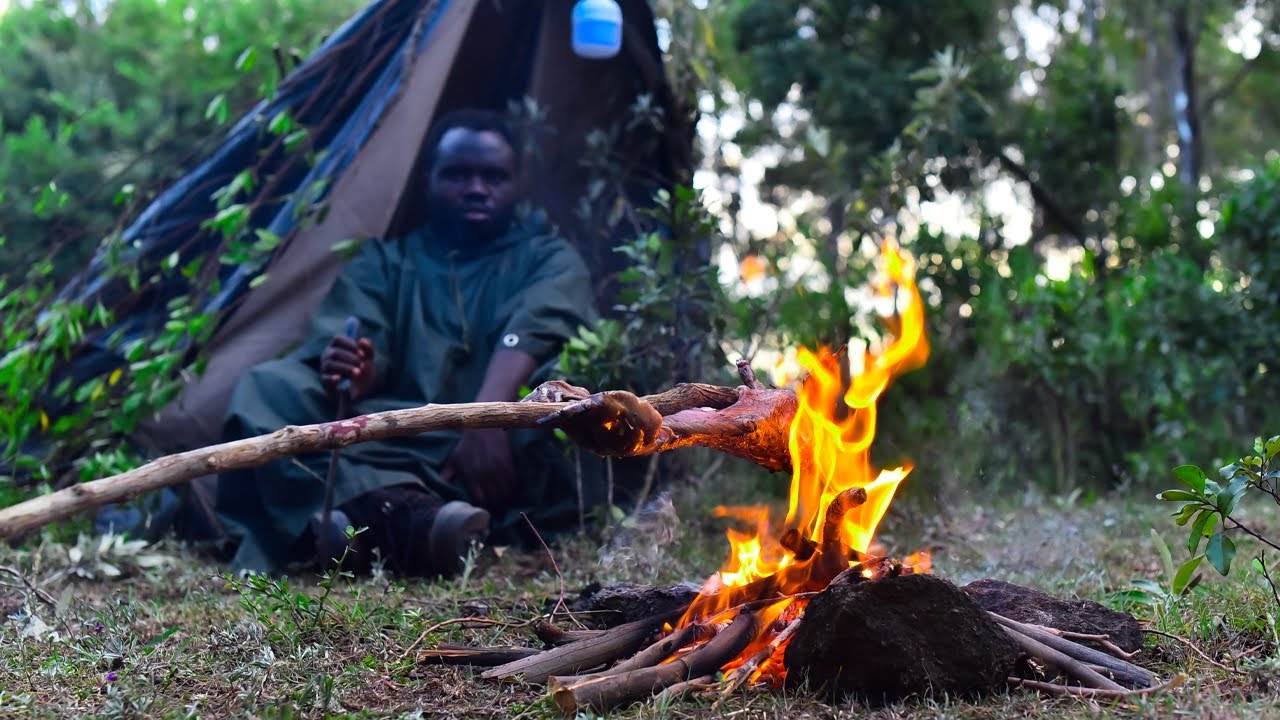 SOLO BUSHCRAFT CAMPING SURVIVAL ||NO FOOD ||NO TENT ONLT TARP WITH MACHETE IN THE FOREST