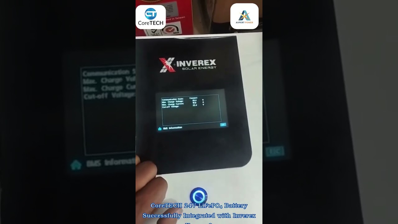 CoreTech 24v lithium ion battery Inverex Veyron2 4.2kw BMS communication successful