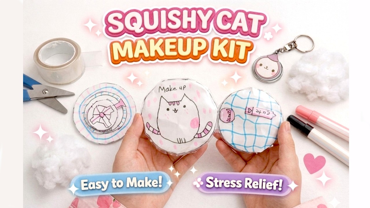 DIY Paper Squishy Cat Makeup Kit 🐱 Cute Paper Stress Relief Craft