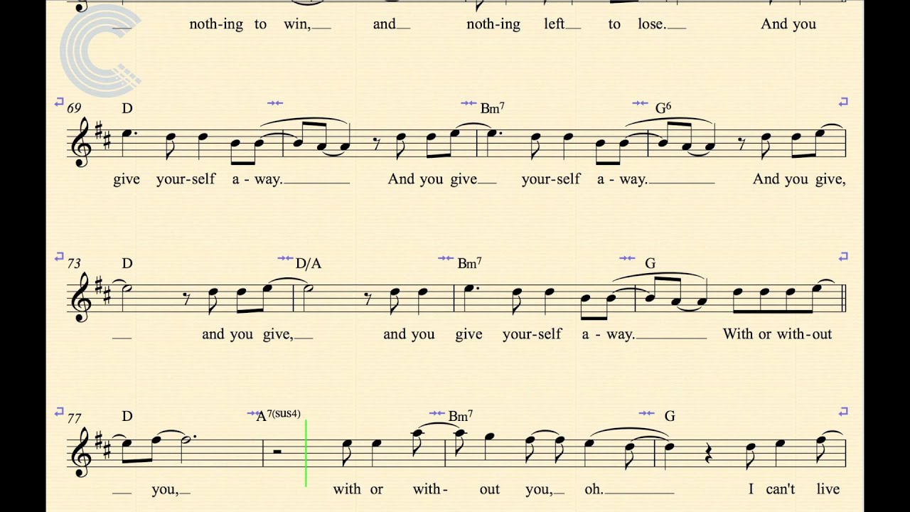 Flute - With or Without You - U2 - Sheet Music, Chords, & Vocals