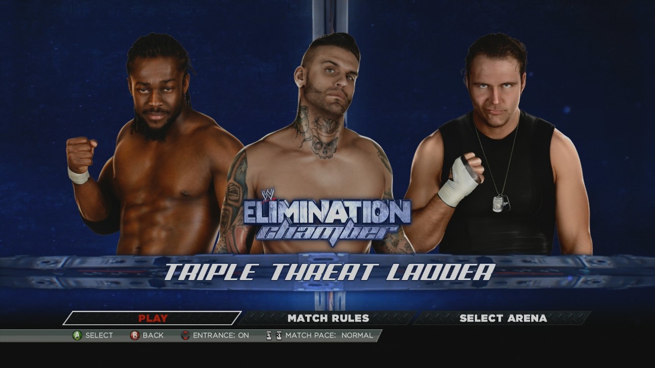 WWE 2K15: KOFI KINGSTON VS. COREY GRAVES VS. DEAN AMBROSE - TRIPLE THREAT LADDER MATCH | GAMEPLAY