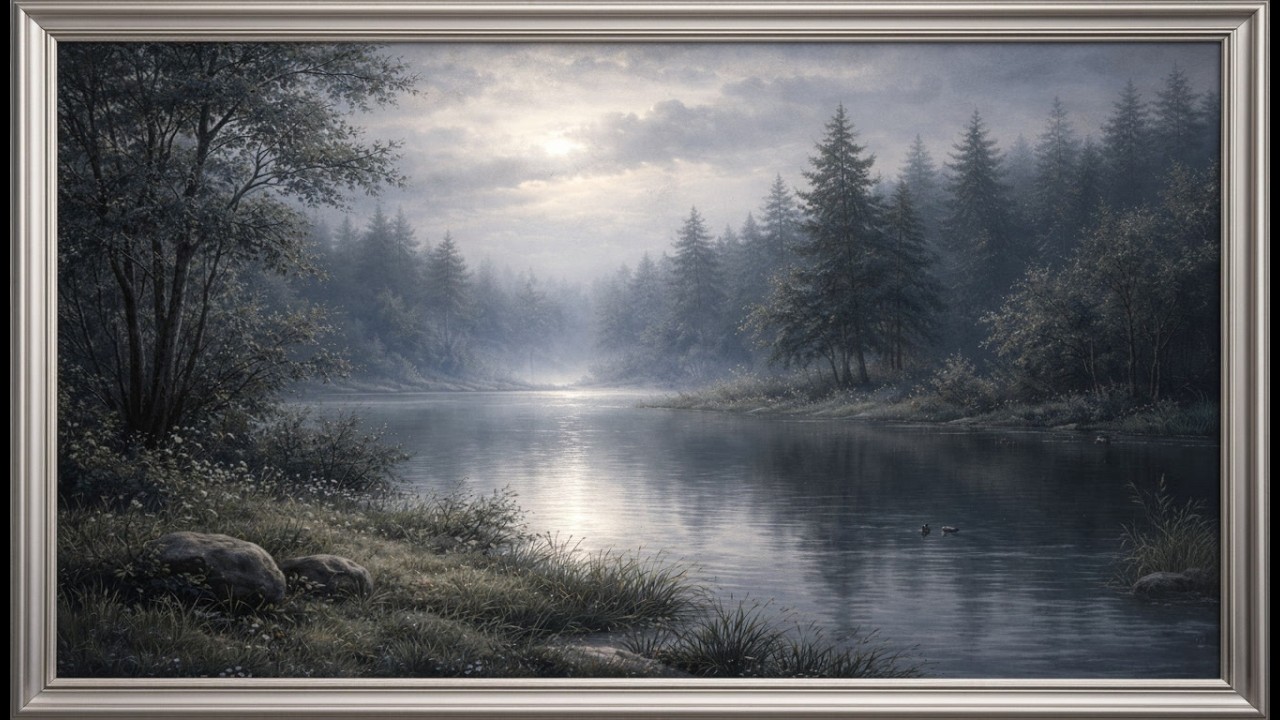 Silver Mist Over the Silent Lake Art TV Frame 4K | Écran de Veille Tableau Classique pour Télévision