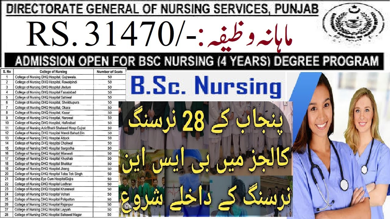 BSc Nursing Admission 2021 in Punjab Pakistan, Nursing Admissions 4 Years Degree Program Apply