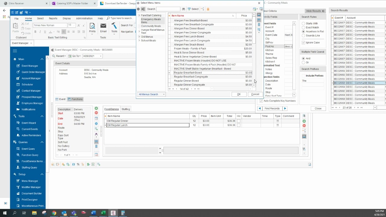 Copying Menu Changes in Caterease