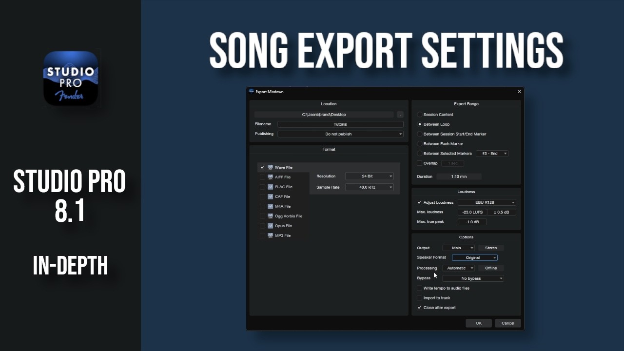Studio Pro 8: Параметры экспорта песни