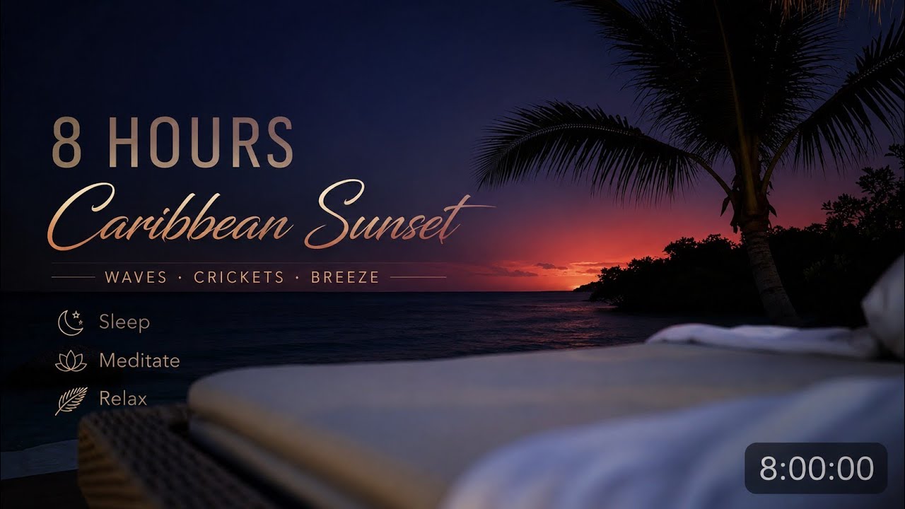  𝓼𝓮𝓪 𝓫𝓮𝓭  ✦ 8 Hours of Calm Ocean Waves at Caribbean Sunset 🏖️ Sounds for Sleep · 𝗋𝖾𝗅𝖾𝖺𝗌𝖾