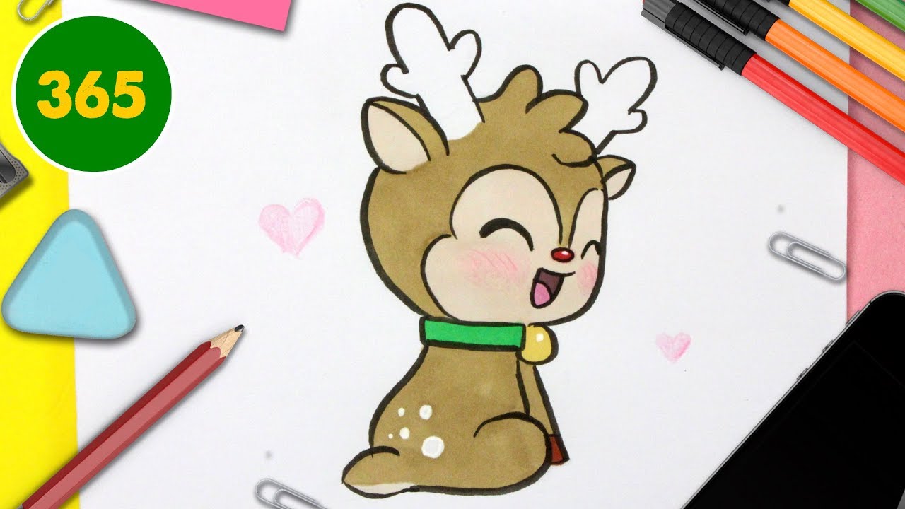 COMMENT DESSINER UN RENNE DE NÖEL KAWAII - Dessins kawaii facile - comment dessiner Rudolf kawaii