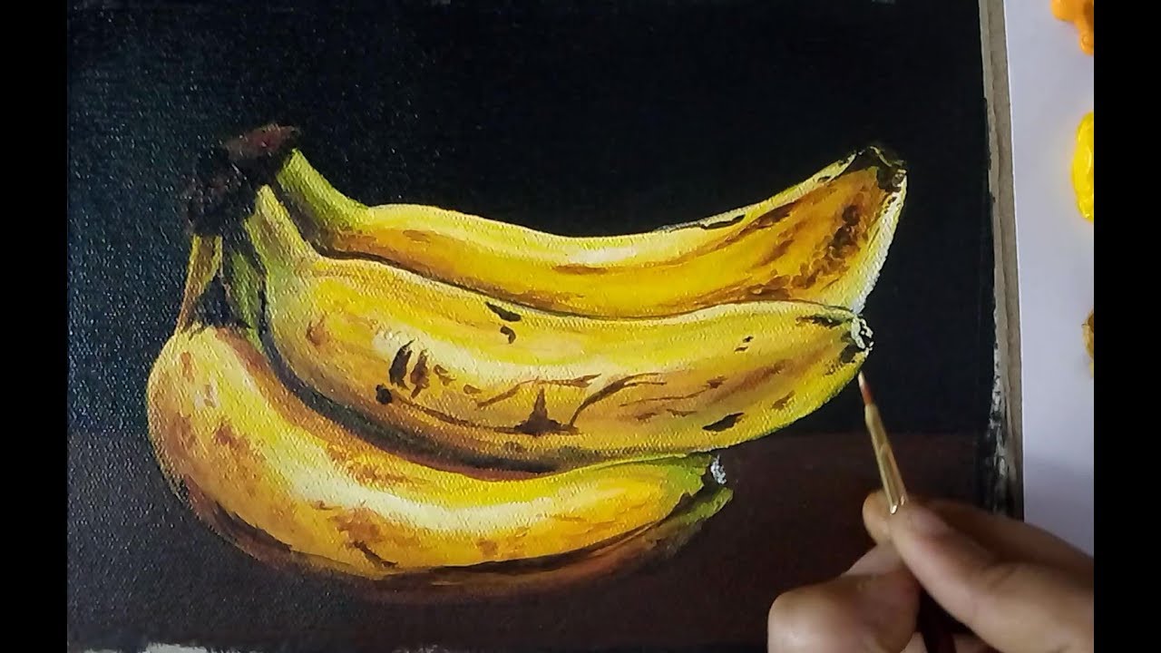 Realistic Banana Painting| Acrylic on canvas| Fruits painting
