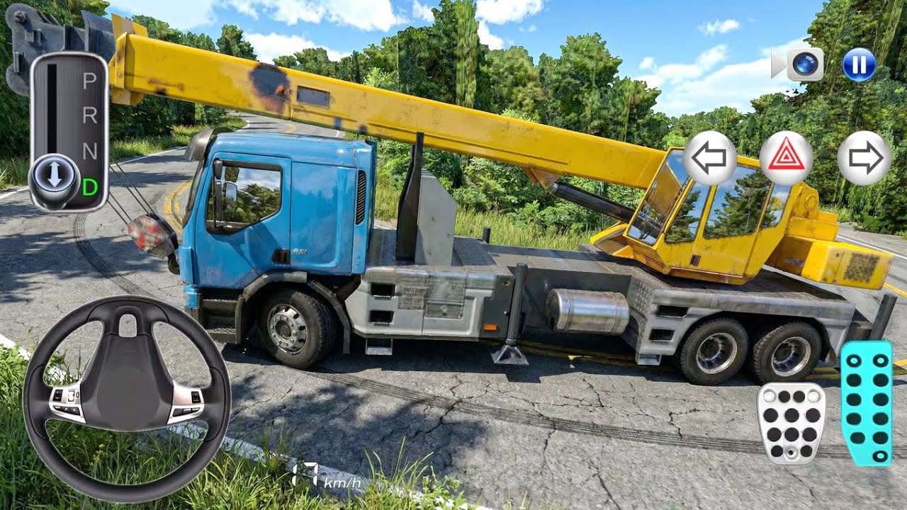 Mounted Crane Truck Crossed Mountain Forest Road | 3D Driving Class