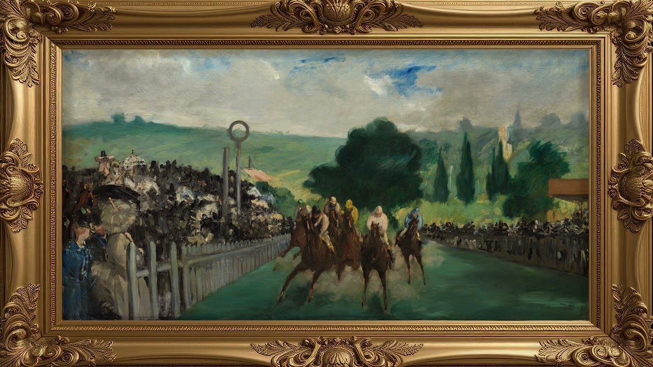 The Races at Longchamp (1866) | Édouard Manet | Old Money Art for TV | 6 Hour Gold Frame Loop