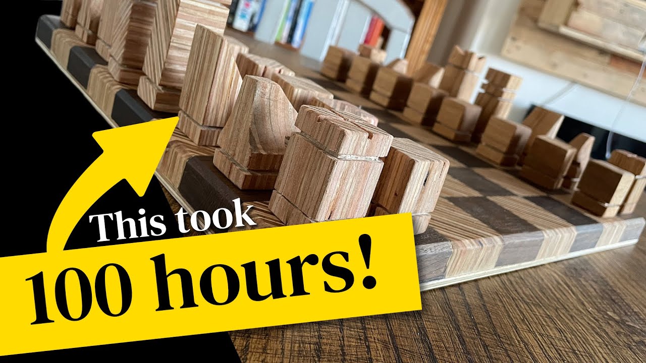 SCRAP WOOD & PLYWOOD Chess Board & Pieces // 100-Hour Build