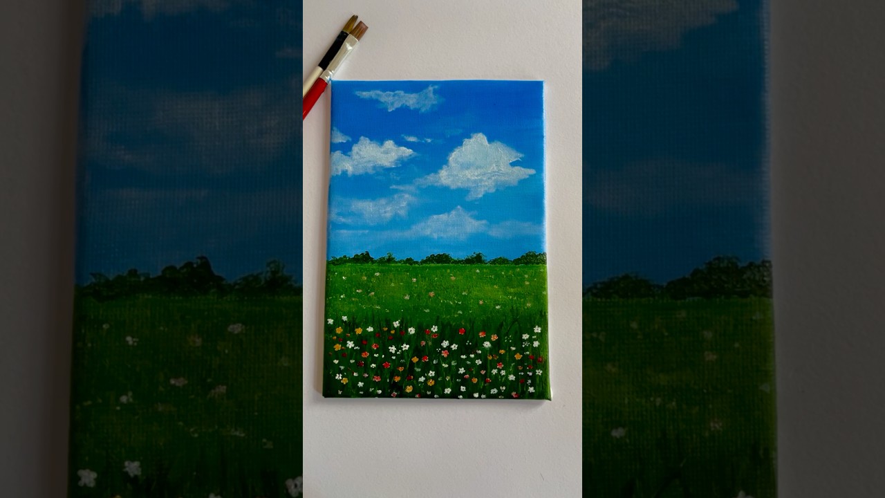 Easy Flower Field painting 🌸 Acrylic painting #shorts  #art #painting