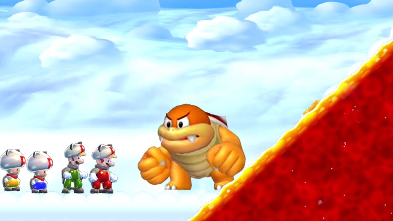 New Super Mario Bros U (Cloudy) – 4 Players Co Op Walkthrough #1
