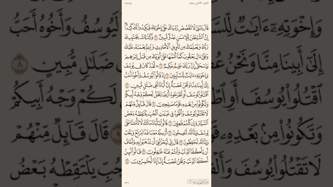 تفسير السعدي صفحة 236 سورة يوسف  من الاية (5) الى الاية (14)