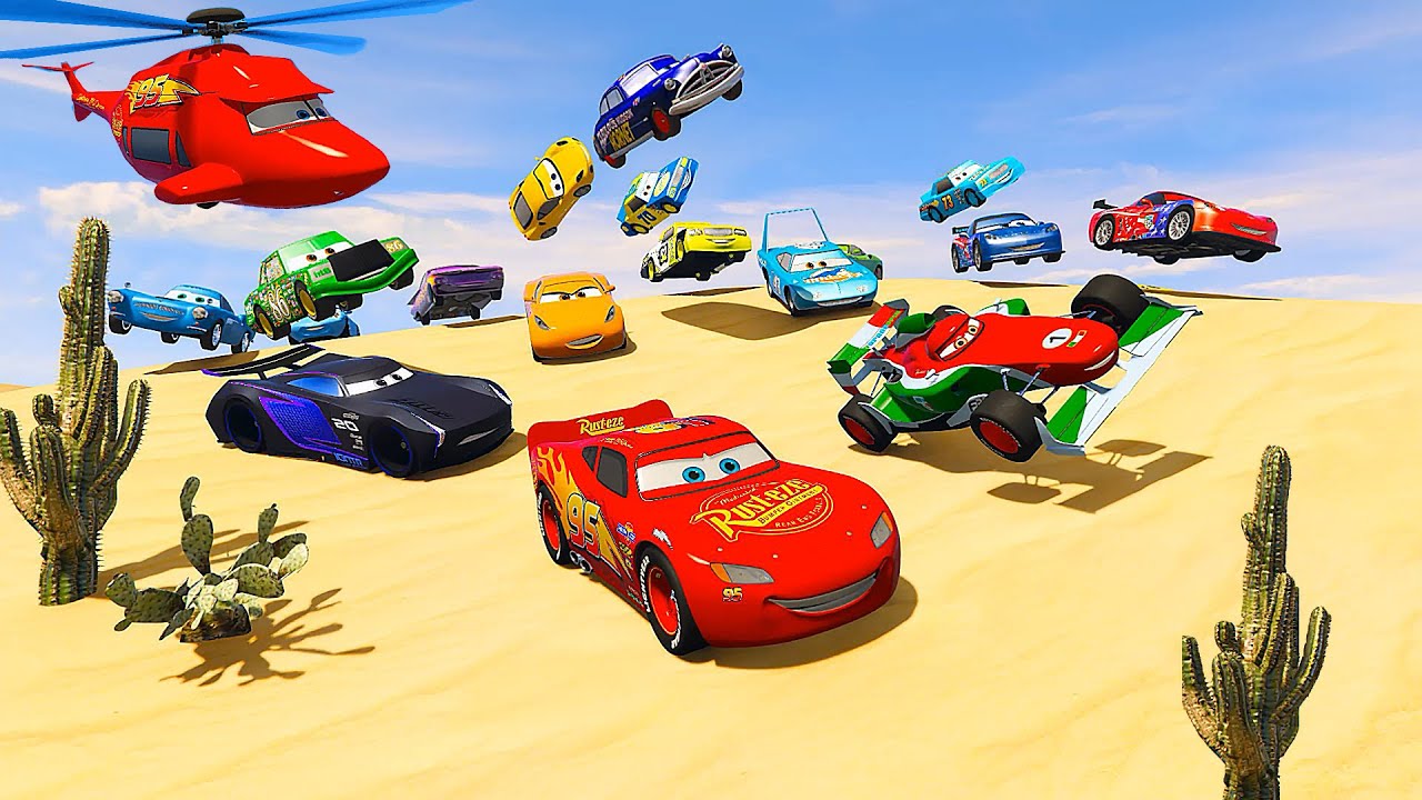 Race Pixar Cars in the Desert McQueen vs The King Jackson Storm Chick Hicks Francesco & Friends