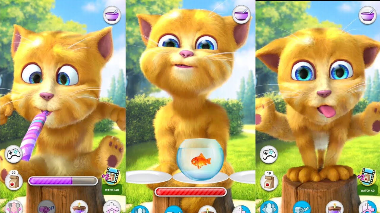 talking ginger fun time video eating 🥥🥕🍈🐠🍑🥝🍟🍇🍔🥑🍓🐕🐈🐱