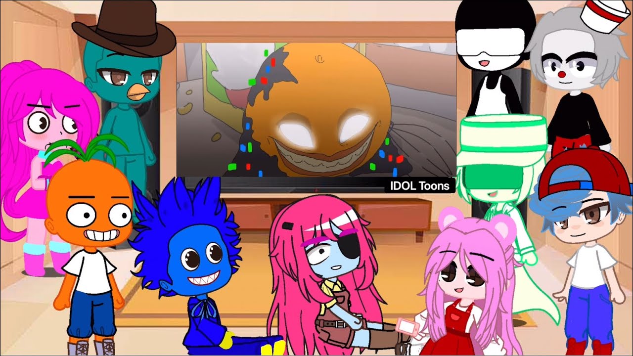 FNF REACT | CORRUPTED “SLICED” but everyone sings it | annoying orange | gacha club