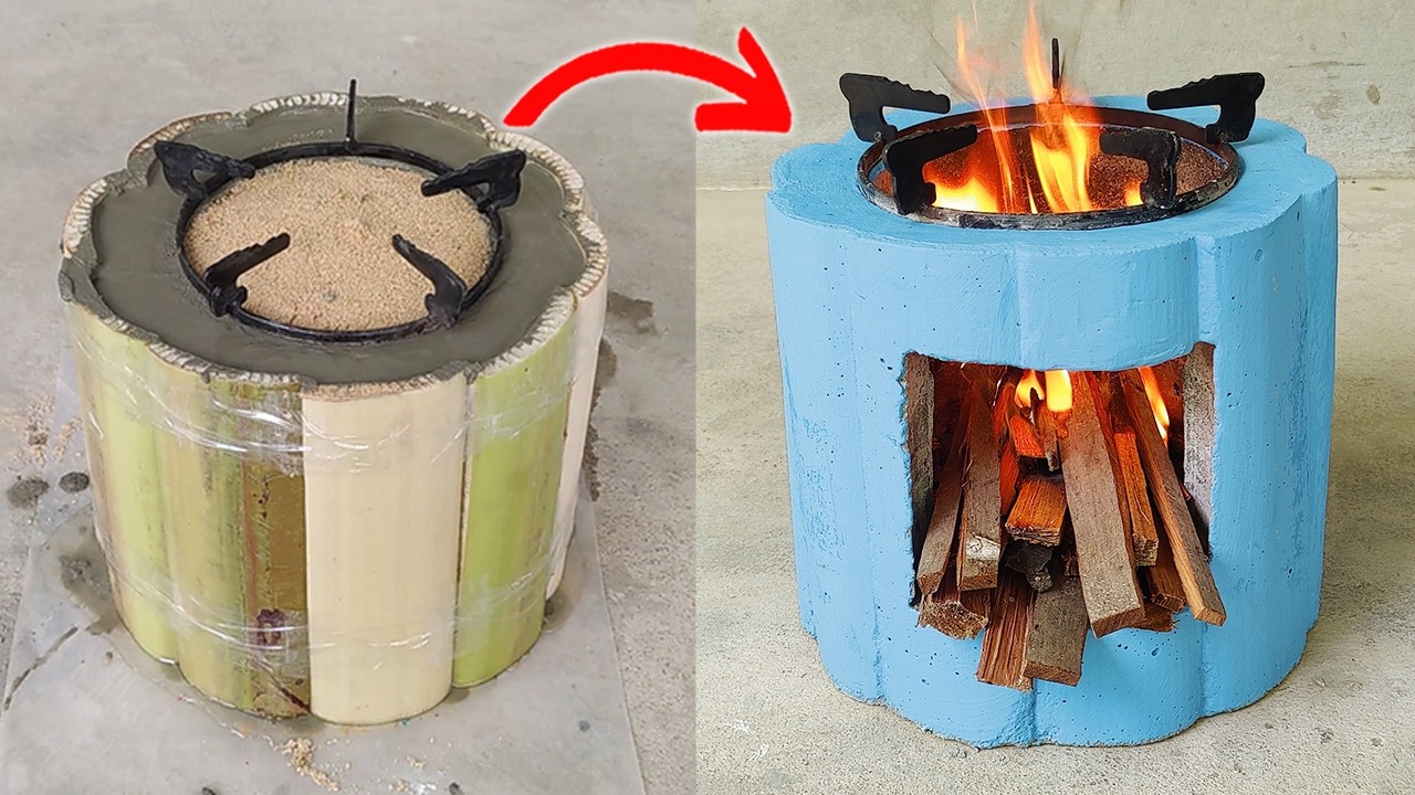 Make A Mini Stove with Cement - Cast A Firewood Stove From Banana Tree