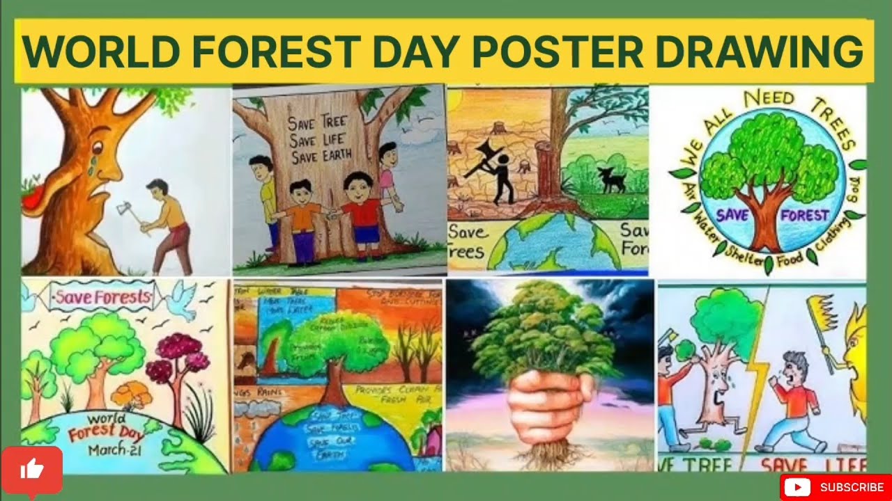 WORLD FOREST DAY DRAWING IDEAS/ SAVE FOREST POSTER DRAWING/ SAVE WILDLIFE & FOREST POSTER DRAWING/ 