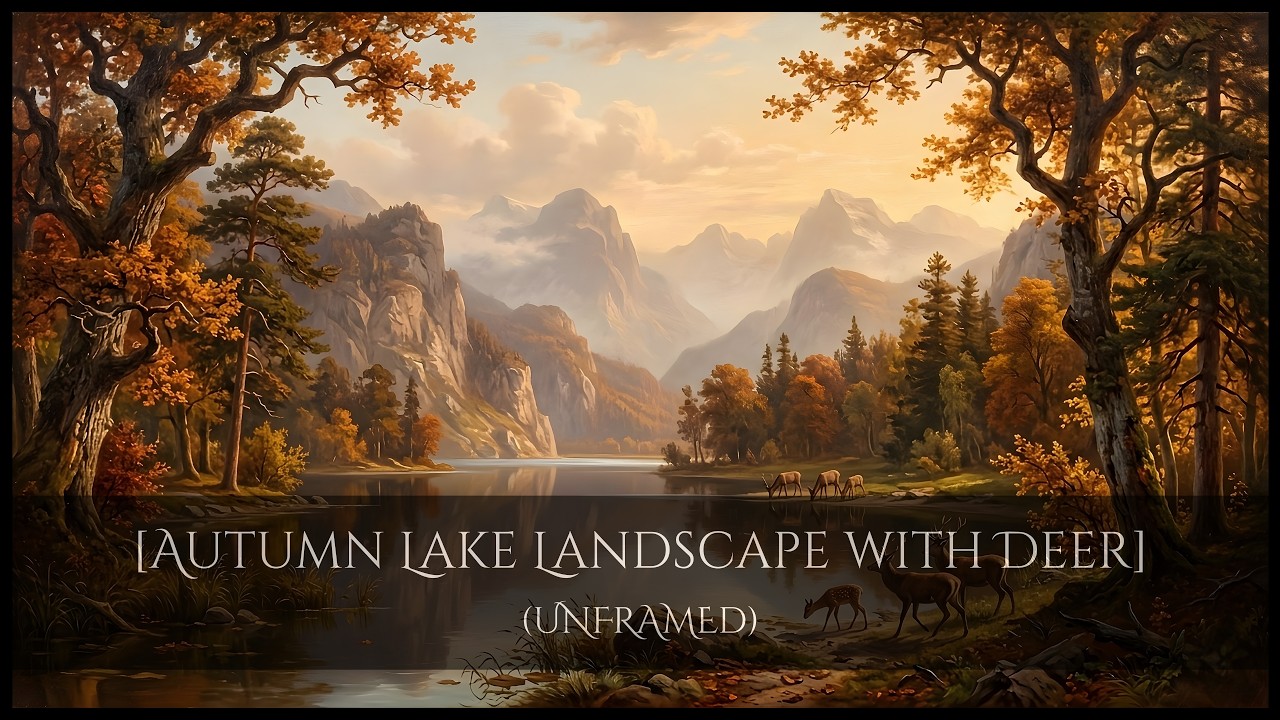 Autumn Lake Landscape with Deer | Vintage Oil Painting Nature Scene | Relaxing TV Art
