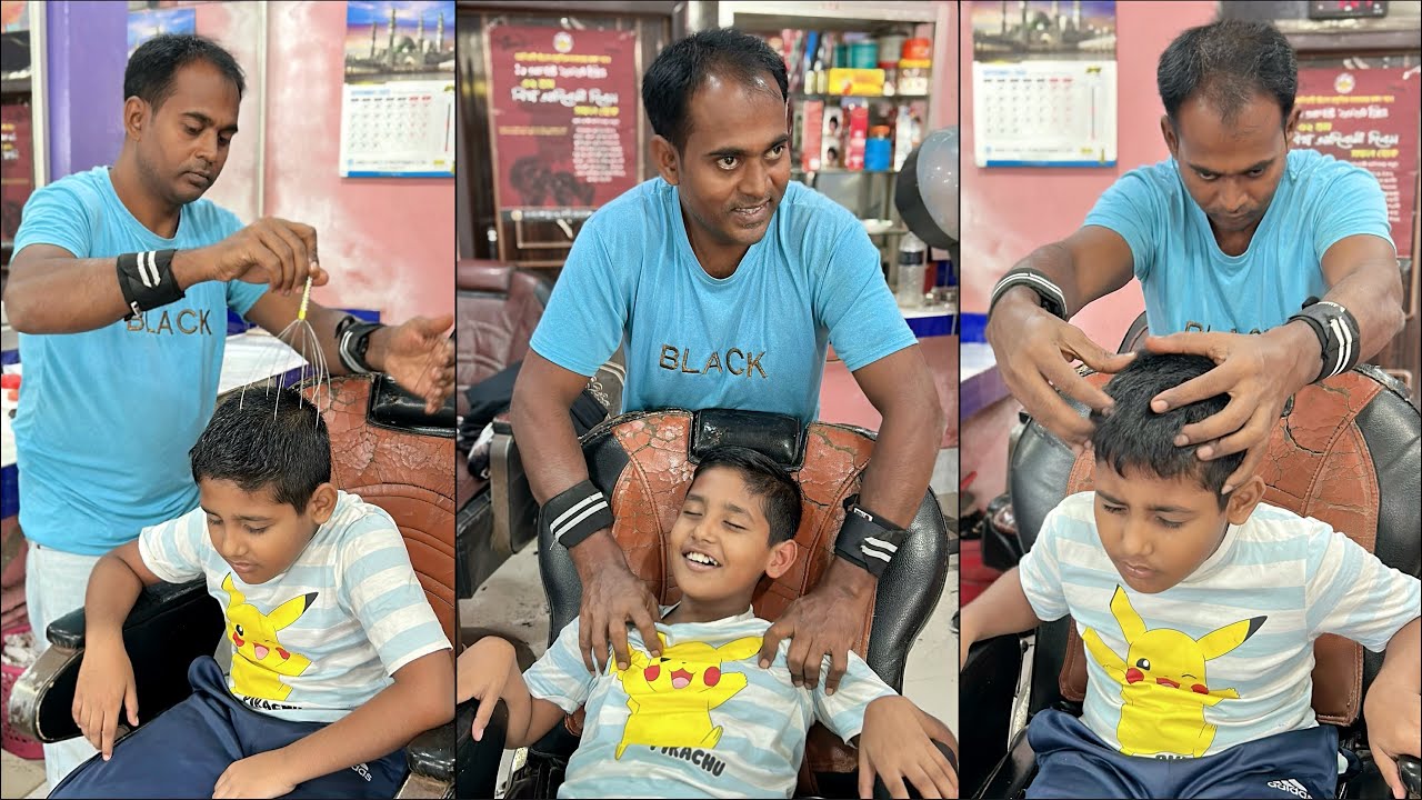 Such a Wholesome Video! 🥹 Kid Enjoys Relaxing ASMR Sleep Massage with Funny Barber Moments