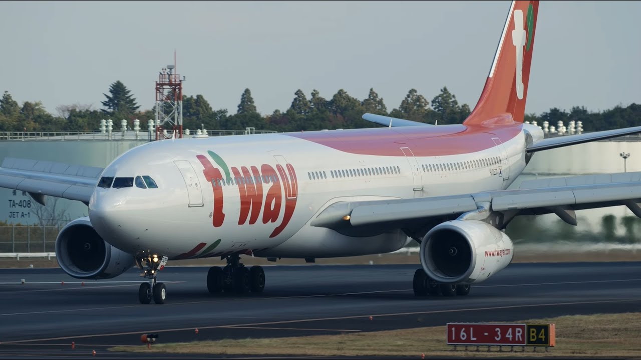 T'Way Airbus A330-300 HL8500 Landing at Narita 34R | NRT/RJAA | ティーウェイ | 成田空港 |