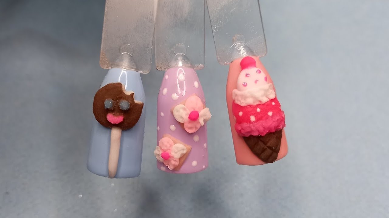Como realizar figuras kawaii con acrílicos #kawaii #helado #uñaskawaii #3d