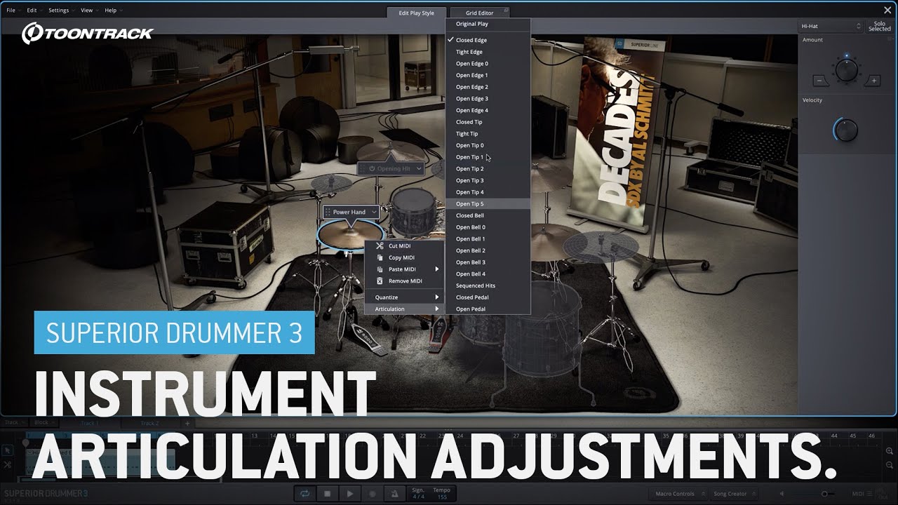 Instrument Articulation Adjustments in Superior Drummer 3