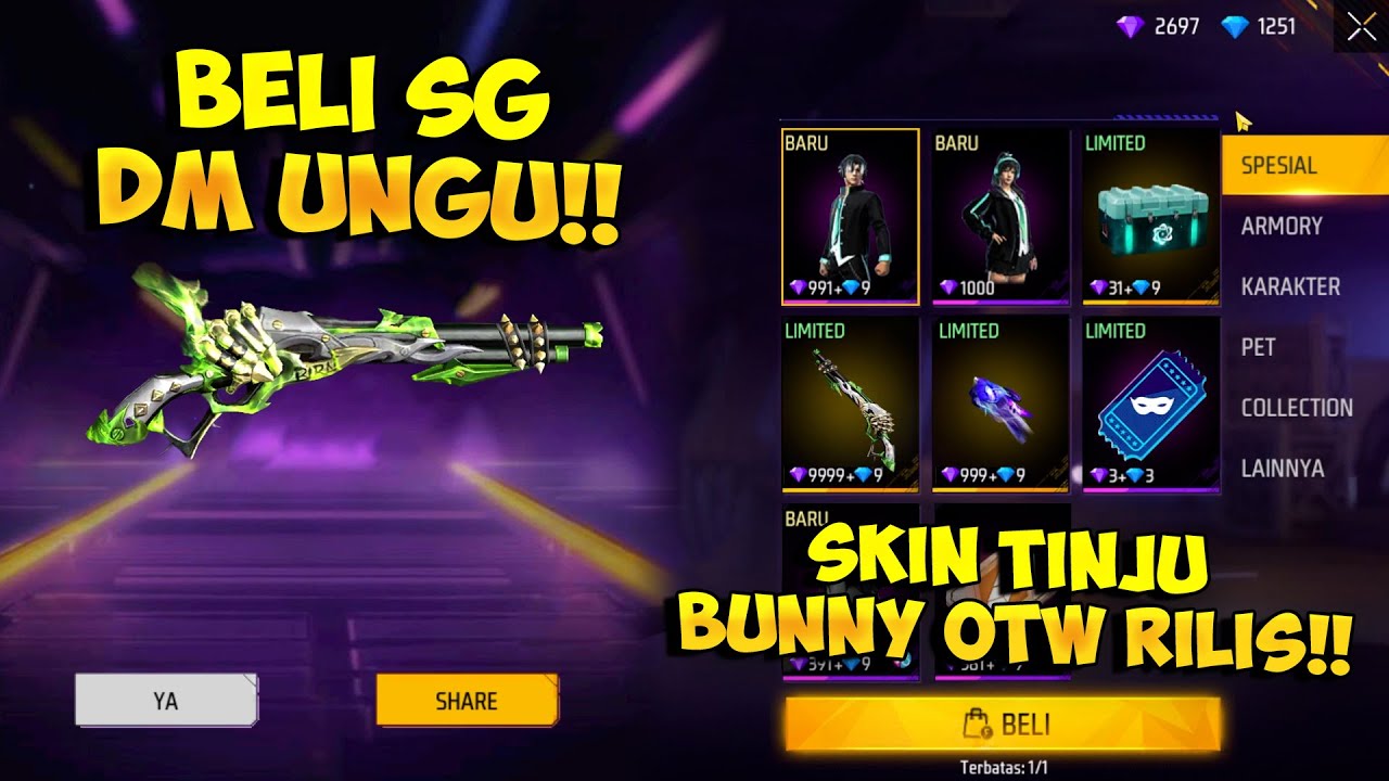 NAMATIN EVENT DM UNGU !! Borong Event Purpla Diamond Ada Skin SG Lumut & Skin Tinju Bunny OTW Rilis