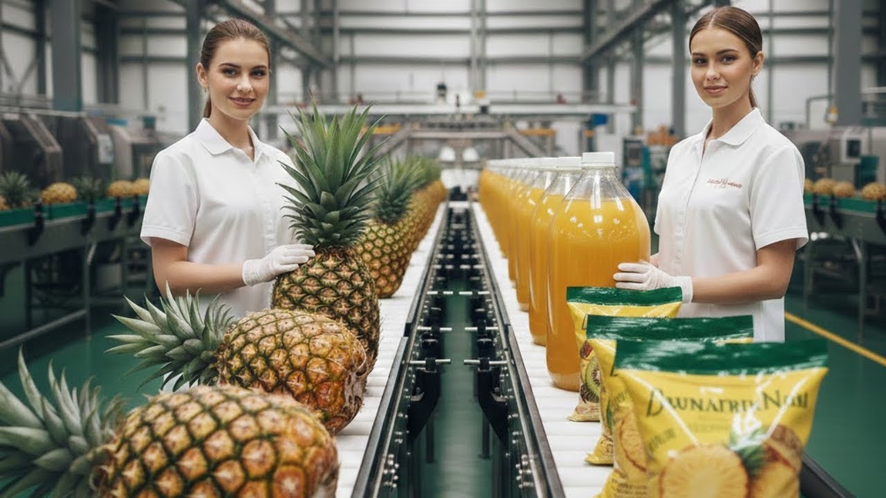 Inside a Massive Pineapple Factory: High-Tech Juice Mass Production ̣(Full Process)
