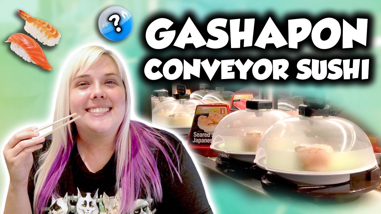 Gashapon conveyor belt sushi from Japan! | Capsule toy challenge at Kura Sushi
