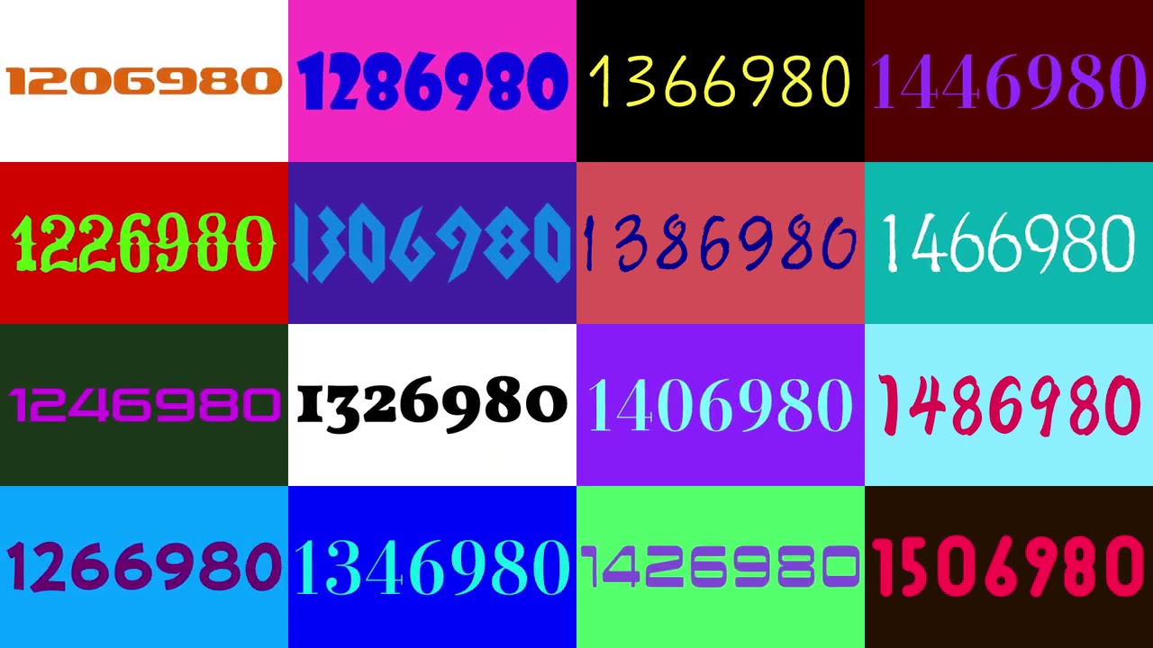 Numbers 1200000 to 15200000