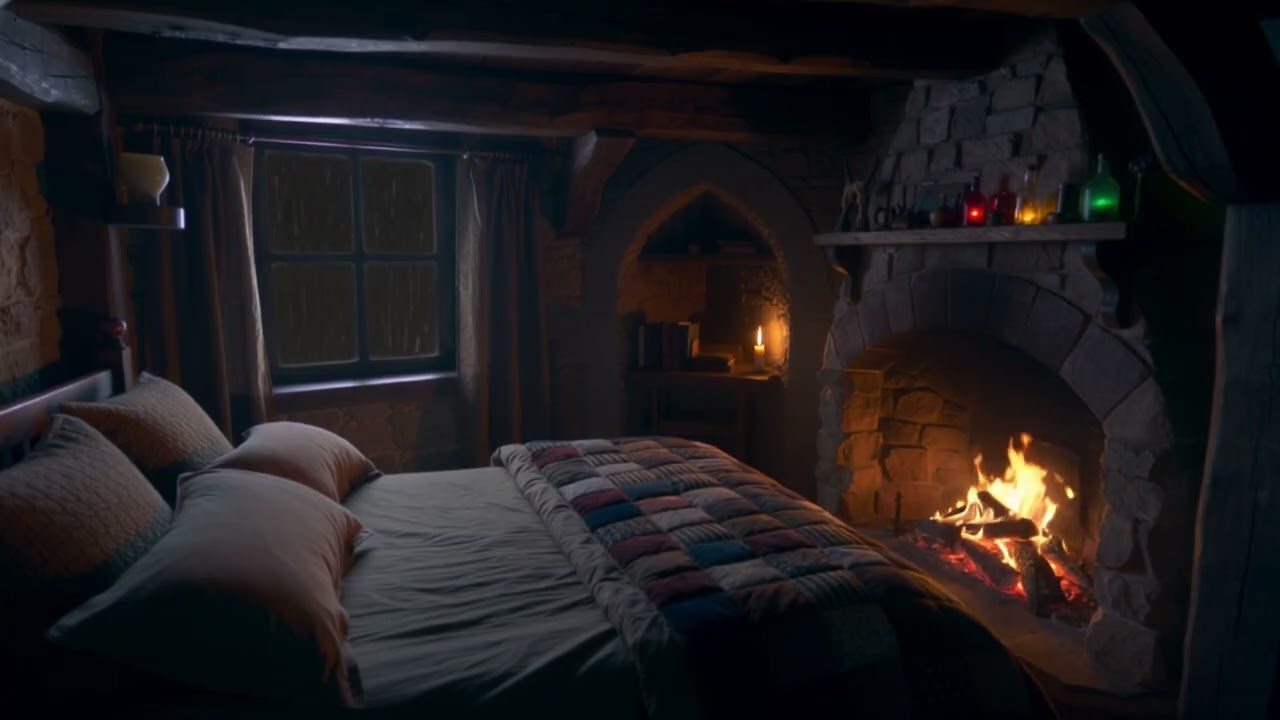 ASMR heavy rain on castle window