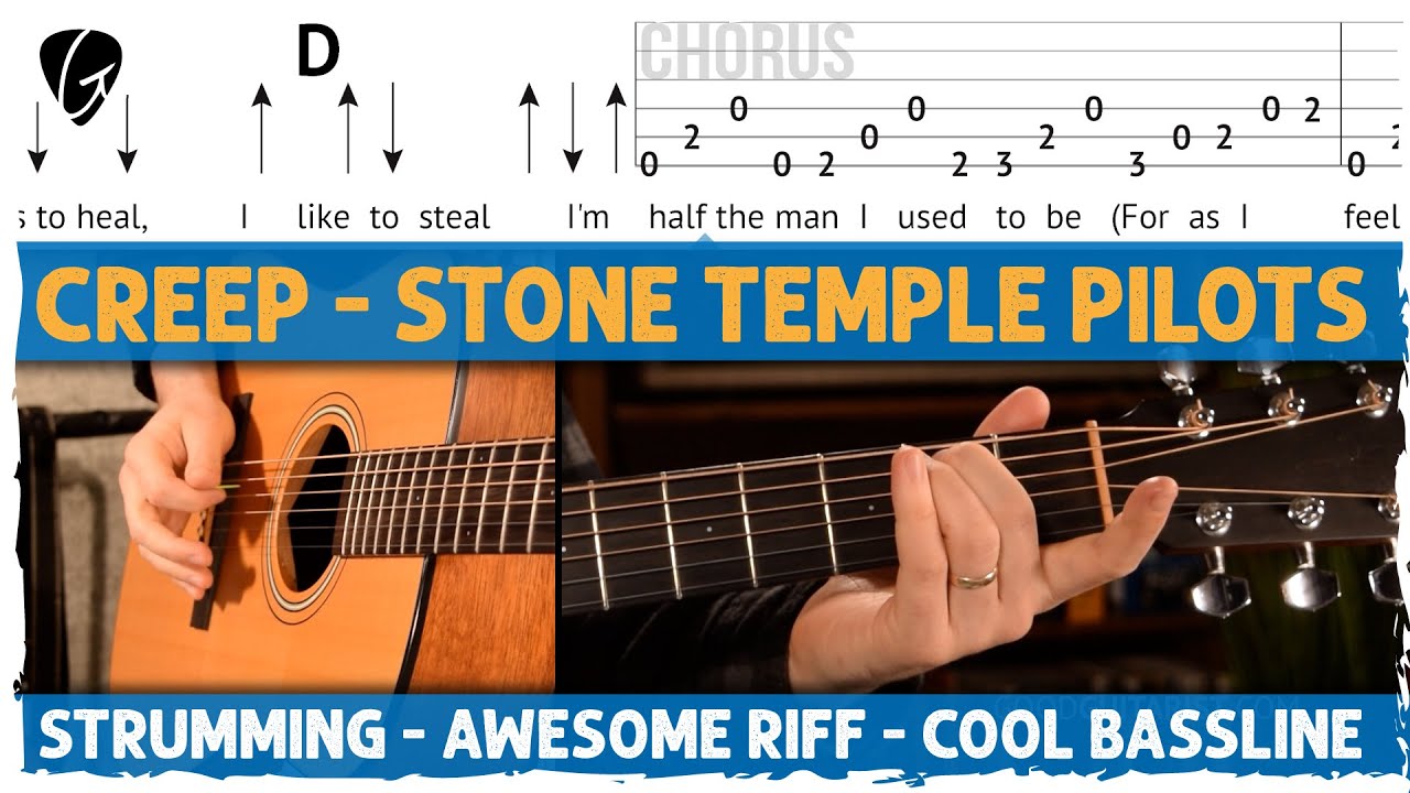 "Creep" Guitar Tutorial (Stone Temple Pilots) - Rhythm & Lead on Acoustic