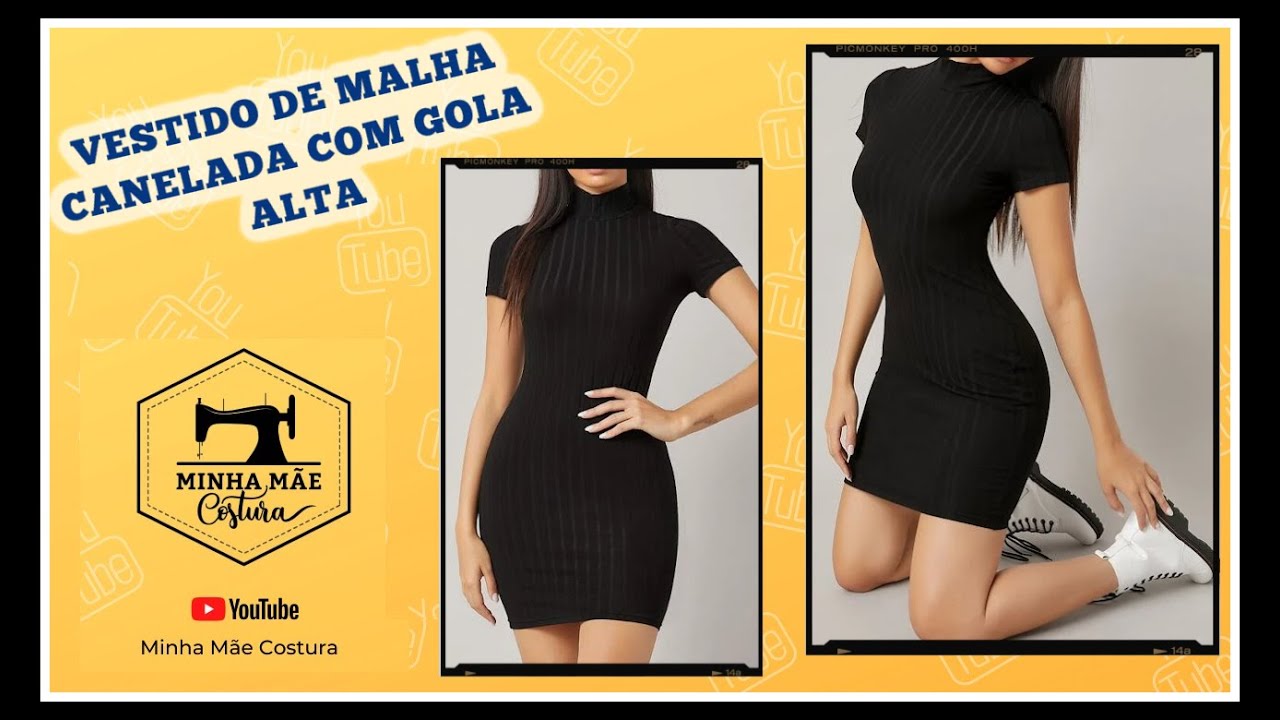 COMO MODELAR VESTIDO DE MALHA CANELADA COM GOLA ALTA - USANDO SUA MEDIDA-PASSO A PASSO DA MODELAGEM