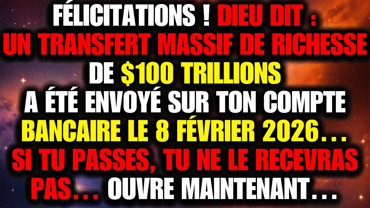 🤑 FÉLICITATIONS : DIEU DIT : 100 TRILLIONS $ DE RICHESSE ONT ÉTÉ ENVOYÉS À TA BANQUE.