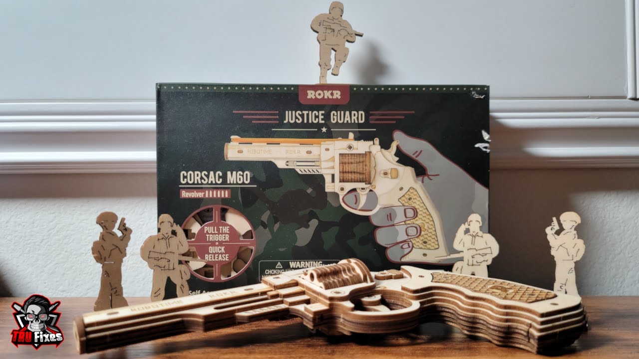 LET'S BUILD IT! | ASMR | 3D Wooden Toy Gun Corsac M60 Rubberband Revolver | Amazon Returns |