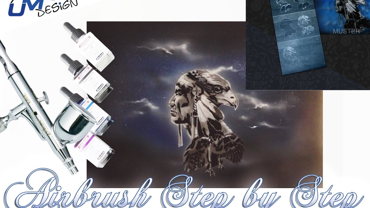 Airbrush Tutorial Stencil AS-022  "Eagle Shaman" UMR-Design (English/Deutsch)