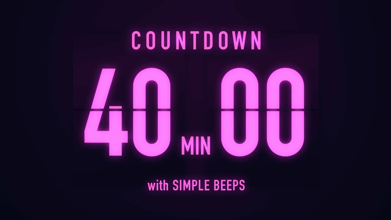 40 Minute Countdown Timer ⏳ Flip Clock with Low Beeps Every 5 Minutes 🟣