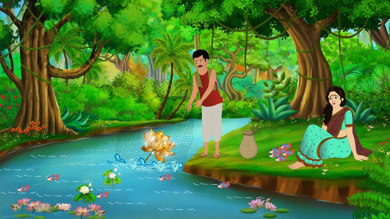 श्रापित सोने का फूल और मछुआरे का भाग्य | Hindi Kahani| Moral Story | cartoon story