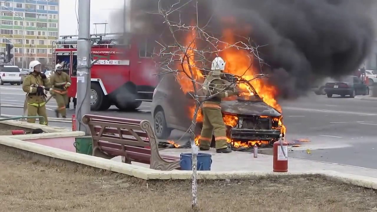 Car fire explosion on the Road in Russia