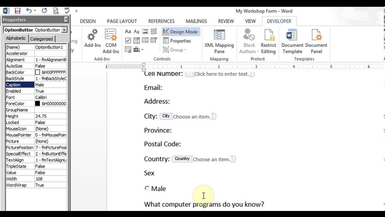 Microsoft Word - Create Form (Office 2007/2010/2013/2016)