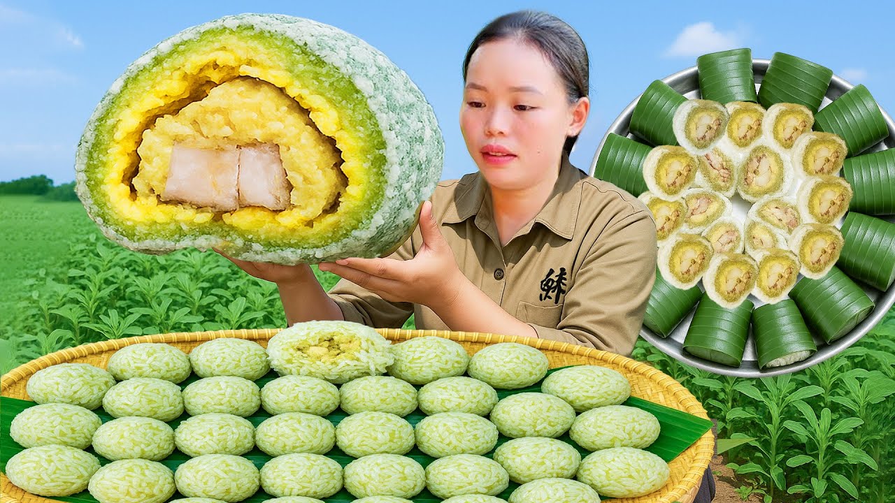 How to cook colorful sticky rice and make traditional banh khuc sold in the market