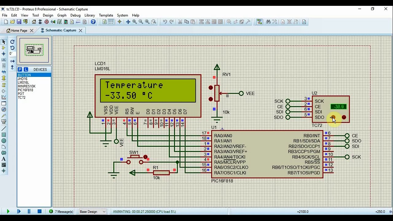 PIC16F818 interfaces to TC72 SPI Digital Temperature Sensor using CCS PICC