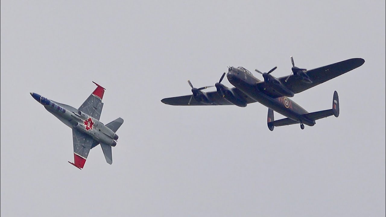 (4K) Avro Lancaster + CF-18 Hornet Heritage Flight | Hamilton Airport